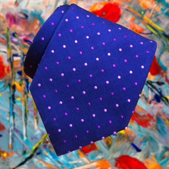 $490 BRIONI Handmade Dark Purple lilac Violet Polka Dots Silk Tie Made in Italy